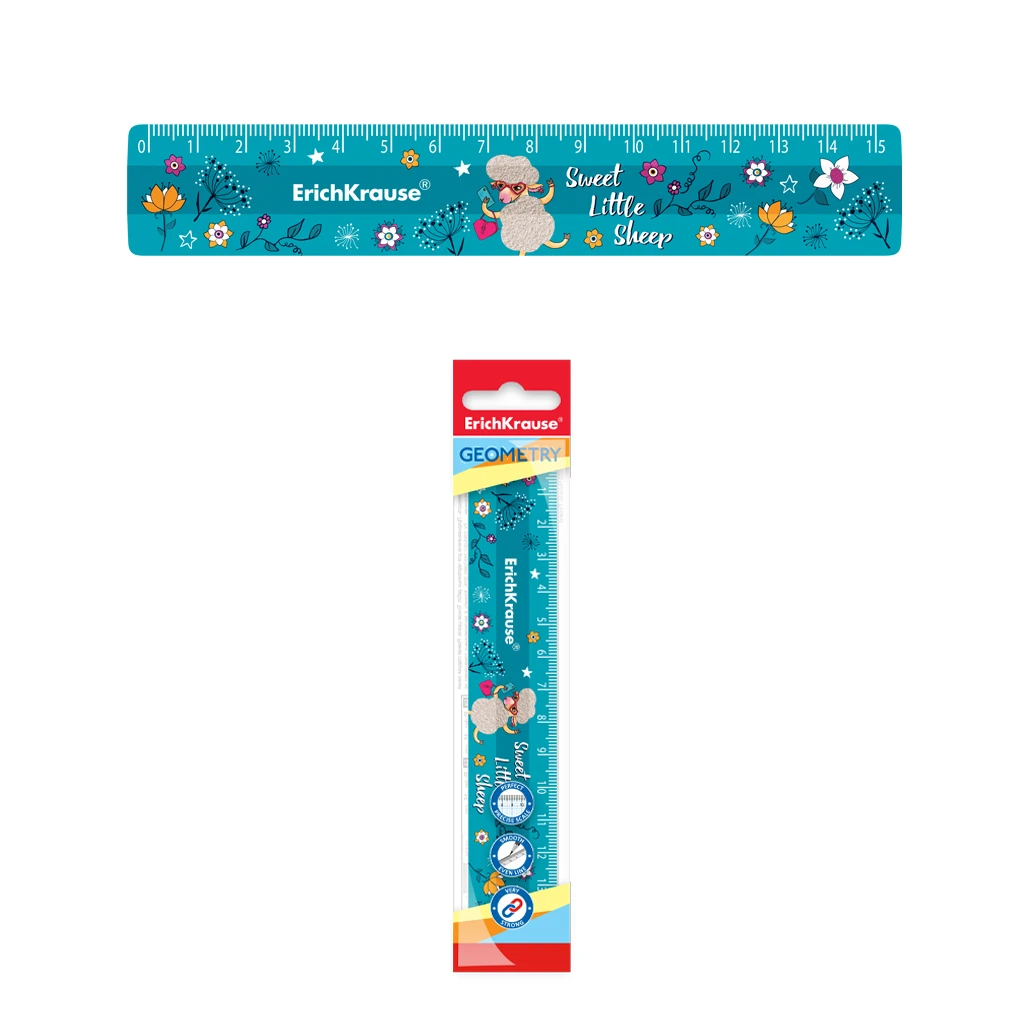 Линейка пластиковая ErichKrause® Flower Sheep, 15см, во флоупаке