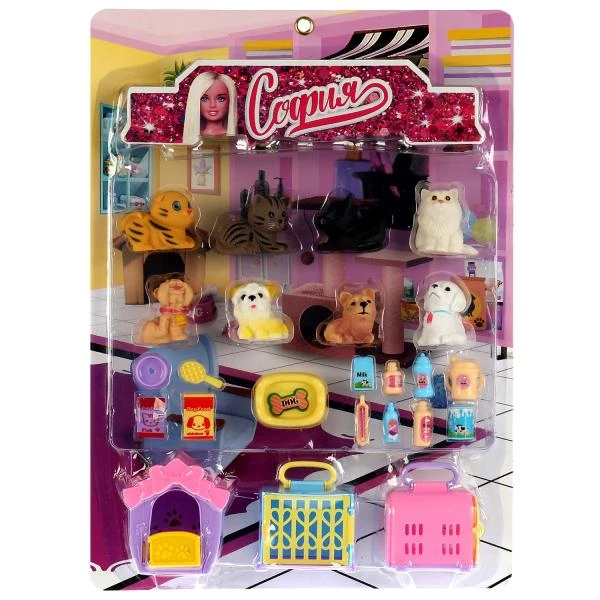 Аксессуары для кукол 29 см 8 питомцев с акс для Софии, блистер КАРАПУЗ