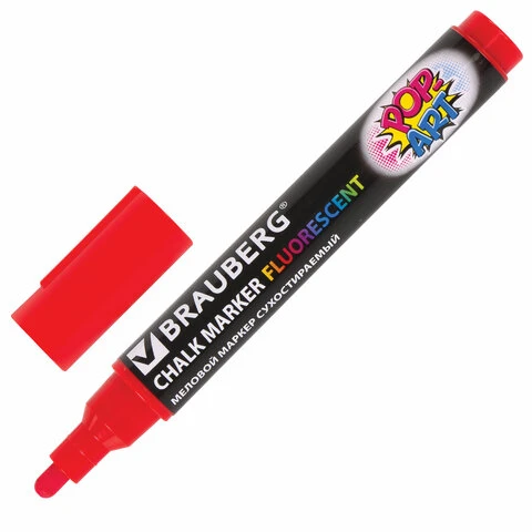 Маркер меловой BRAUBERG "POP-ART", сухостираемый, для гладких