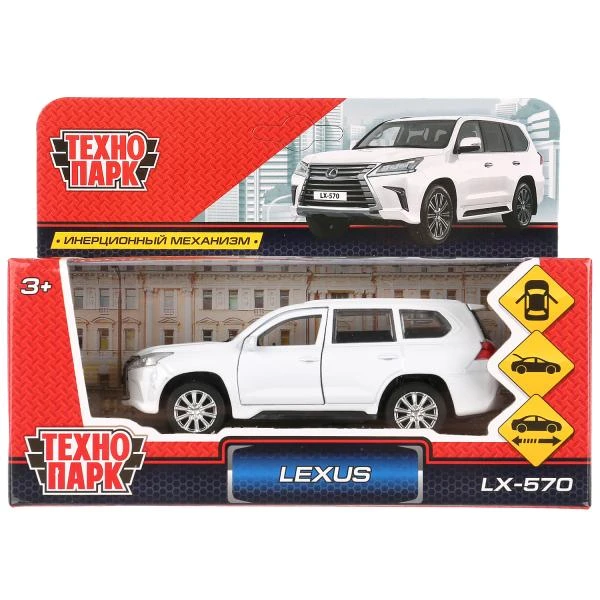 Машина металл LEXUS LX-570 длина 12 см, двери, багаж, инерц, белый, Технопарк