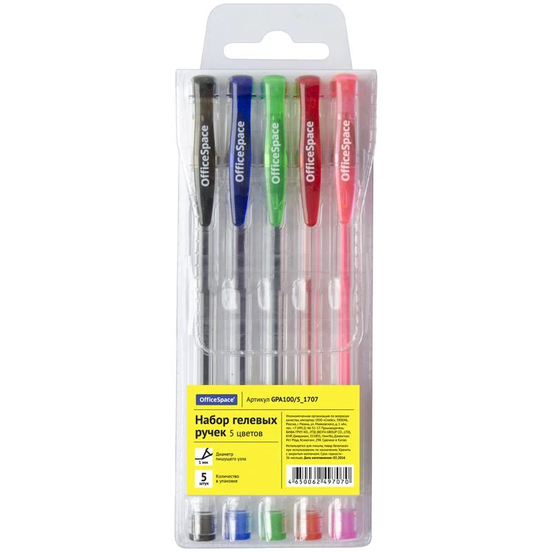 Набор гелевых ручек OfficeSpace 5цв., 1мм, европодвес: GPA100/5_1707 штр.: Набор гелевых ручек OfficeSpace 5цв., 1мм, европодвес: GPA100/5_1707 штр.: