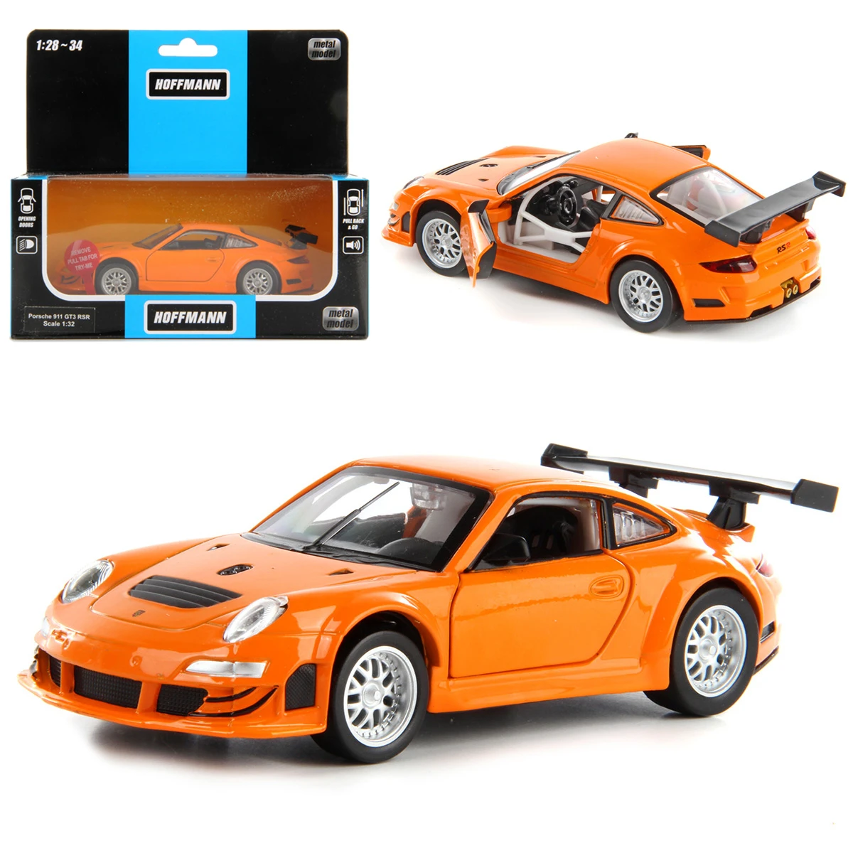 Машина металлическая Porsche 911 GT3 RSR 1:32, звук/свет, двери откр.,