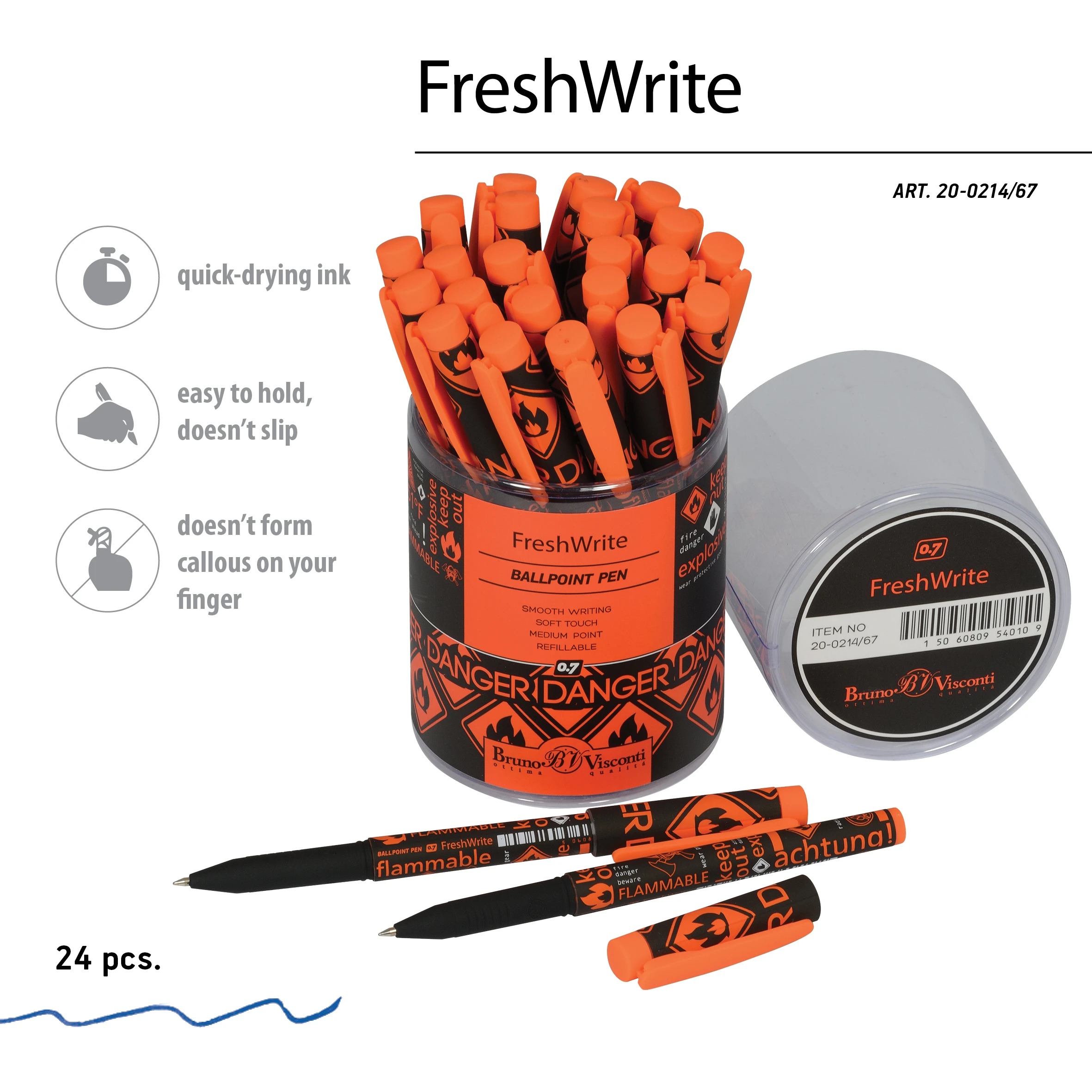 РУЧКА "FreshWrite. Огнеопасно!" ШАРИКОВАЯ 0.7 ММ, СИНЯЯ РУЧКА "FreshWrite. Огнеопасно!" ШАРИКОВАЯ 0.7 ММ, СИНЯЯ