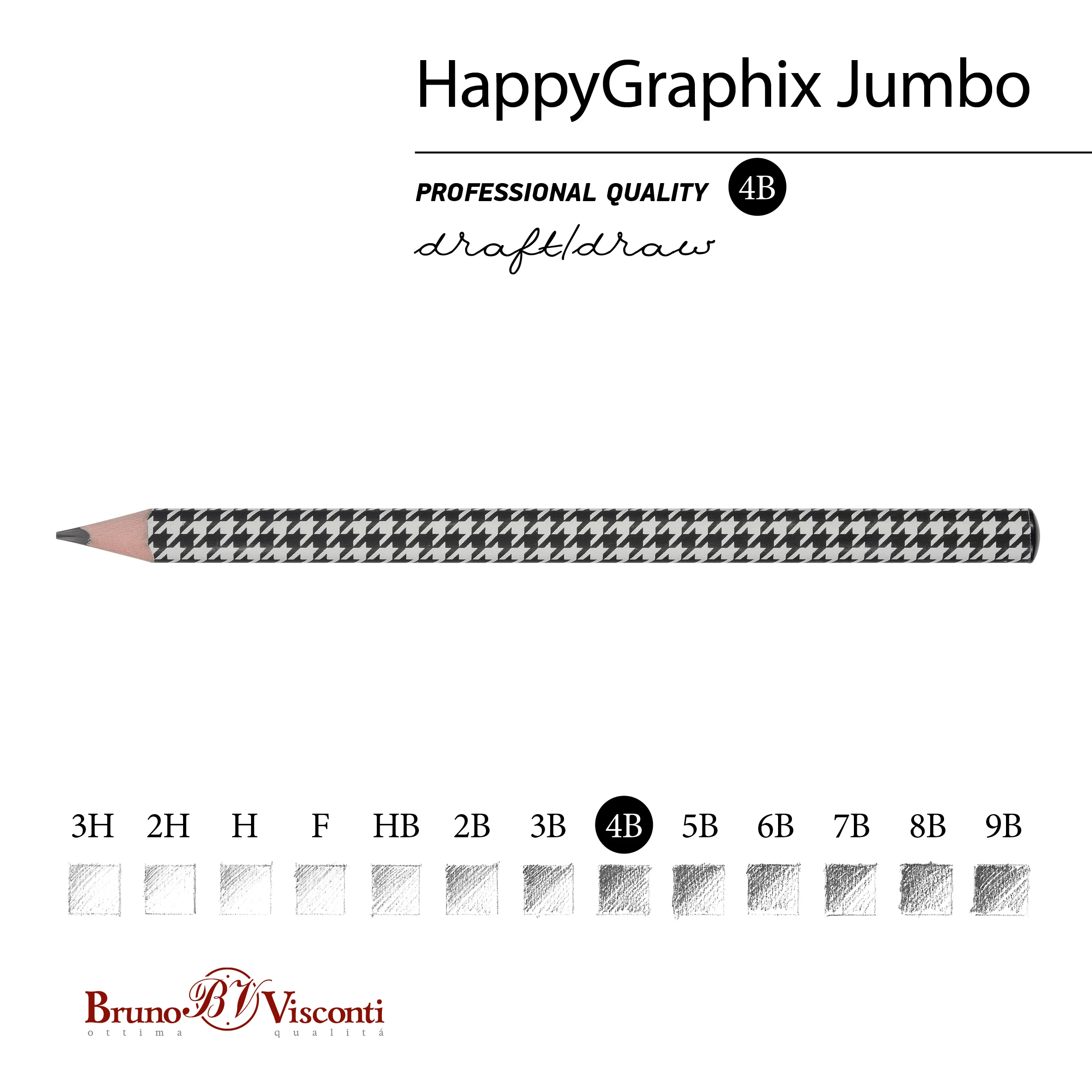 КАРАНДАШ ЧЕРНОГРАФИТОВЫЙ "HappyGraphix Jumbo. Модный паттерн" 4В, 3.5 КАРАНДАШ ЧЕРНОГРАФИТОВЫЙ "HappyGraphix Jumbo. Модный паттерн" 4В, 3.5