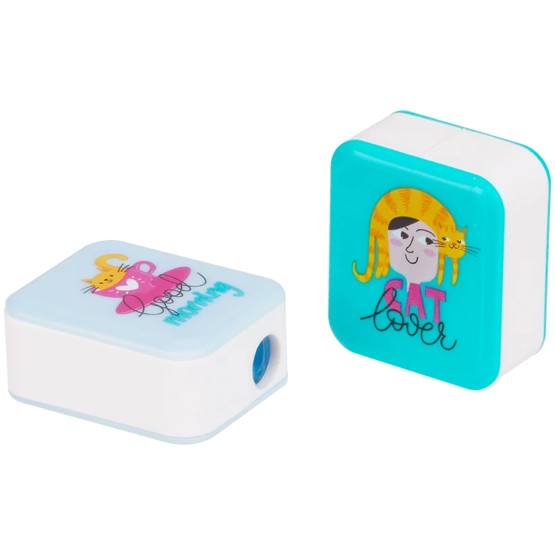 Точилка пластиковая MESHU "Cat lover", 1 отверстие, ассорти