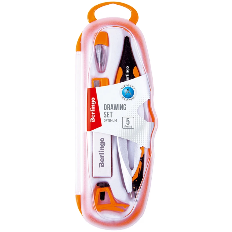 Готовальня Berlingo "Optimum", 5 предметов, циркуль 135мм, пластиковый