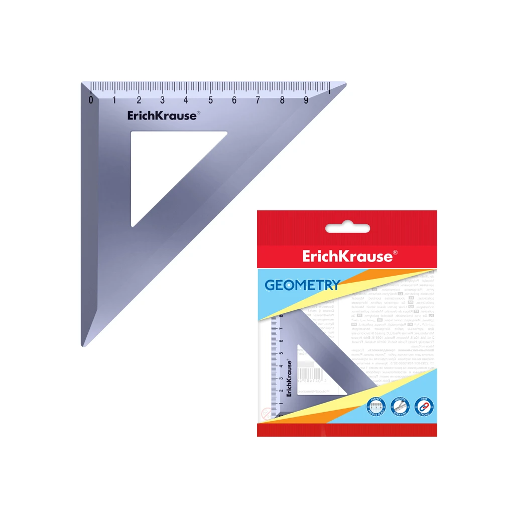 Угольник пластиковый ErichKrause® Ice Metallic, 45°/9см, серебряный, во флоупаке