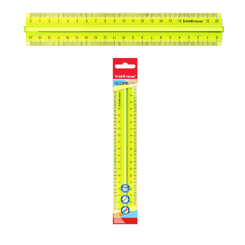 Линейка с держателем пластиковая ErichKrause® Neon, 20см, желтый, во флоупаке