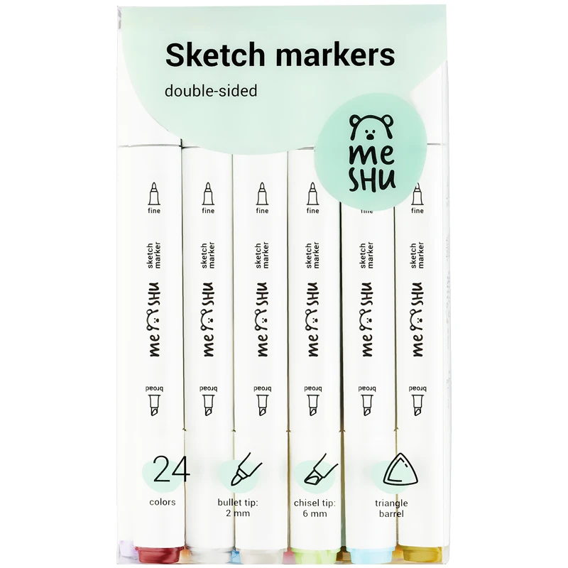 Набор маркеров для скетчинга MESHU, 24цв., пастельные цвета Набор маркеров для скетчинга MESHU, 24цв., пастельные цвета