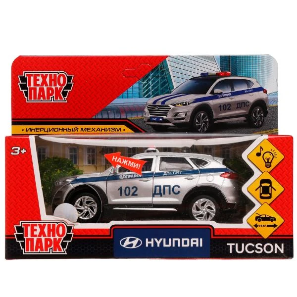 Машина металл свет-звук HYUNDAI TUCSON ПОЛИЦИЯ 12 см, двер, баг, инер, Технопарк