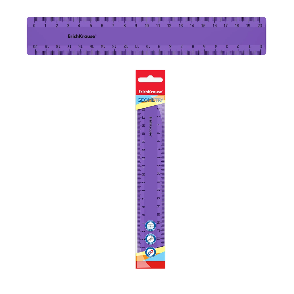 Линейка пластиковая ErichKrause® Glitter, 20см, сиреневый, во флоупаке Линейка пластиковая ErichKrause® Glitter, 20см, сиреневый, во флоупаке