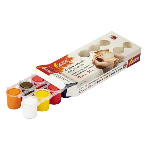 Краски акриловые по керамике и стеклу ОСТРОВ СОКРОВИЩ 12 цветов по 25 мл, 191698 Краски акриловые по керамике и стеклу ОСТРОВ СОКРОВИЩ 12 цветов по 25 мл, 191698