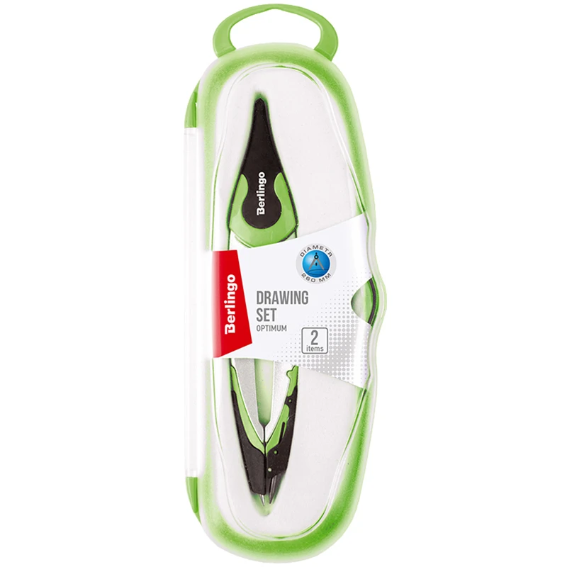 Готовальня Berlingo "Optimum", 2 предмета, циркуль 135мм, пластиковый