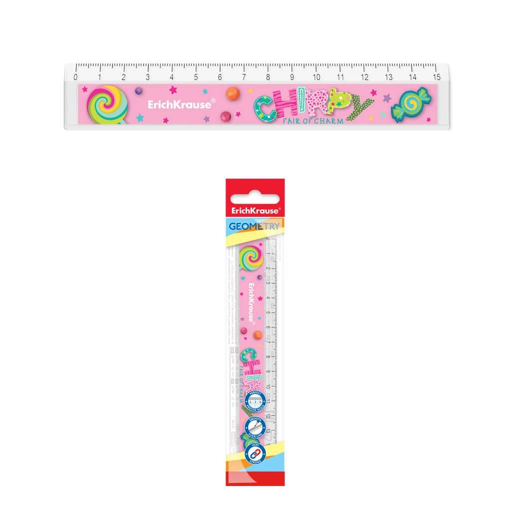 Линейка с выемкой пластиковая Erich Krause® Lollipops, 15см, во флоупаке