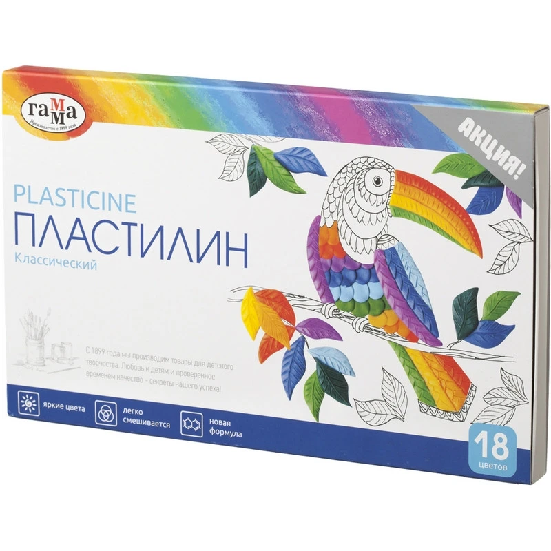 Пластилин Гамма КЛАССИЧЕСКИЙ 18 цв, со стеком, к/к 360г, 281035