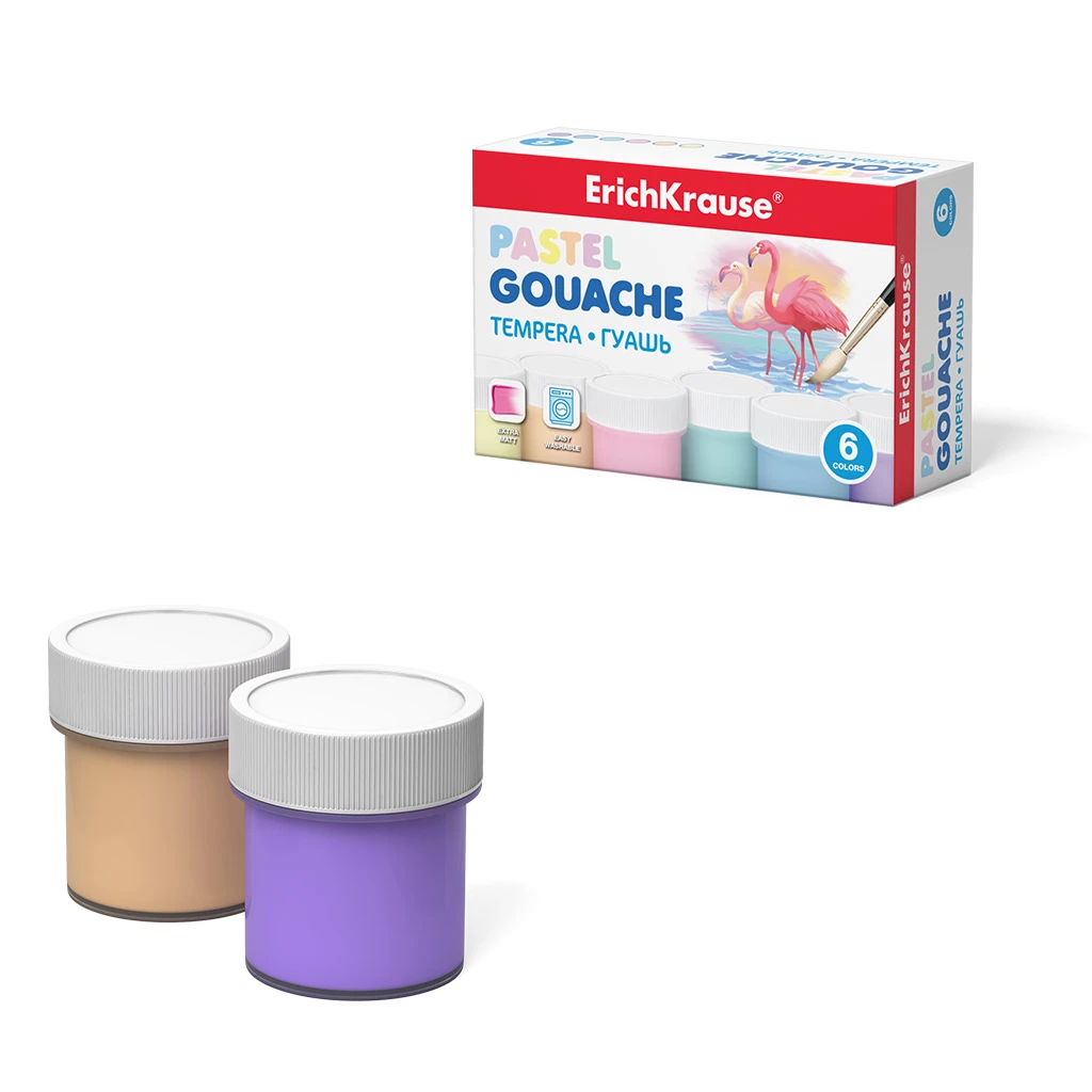 Гуашь Erich Krause Pastel 6 цветов по 20мл.