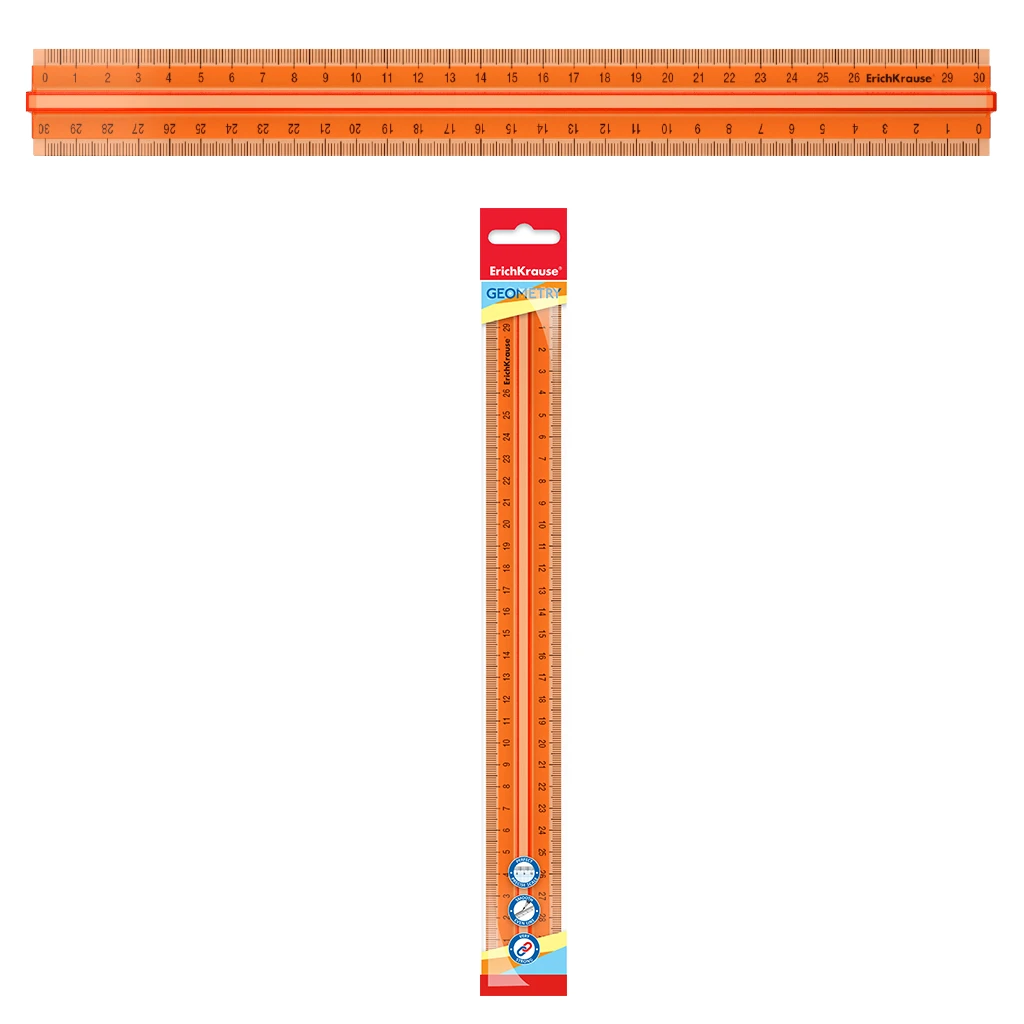 Линейка с держателем пластиковая ErichKrause® Neon, 30см, оранжевый, во флоупаке