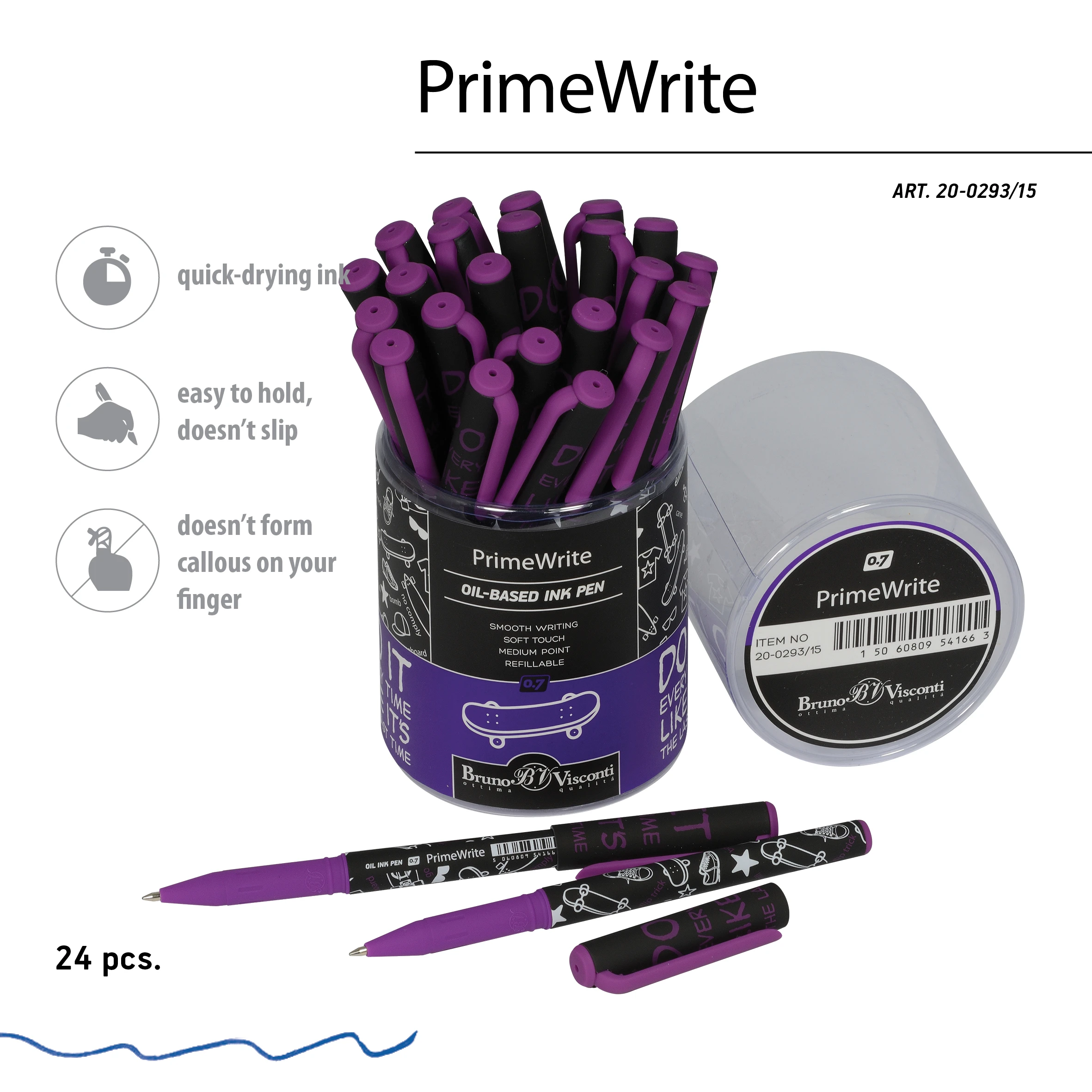 РУЧКА "PrimeWrite. Скейтборд. Паттерн" С ЧЕРНИЛАМИ НА МАСЛЯНОЙ ОСНОВЕ,