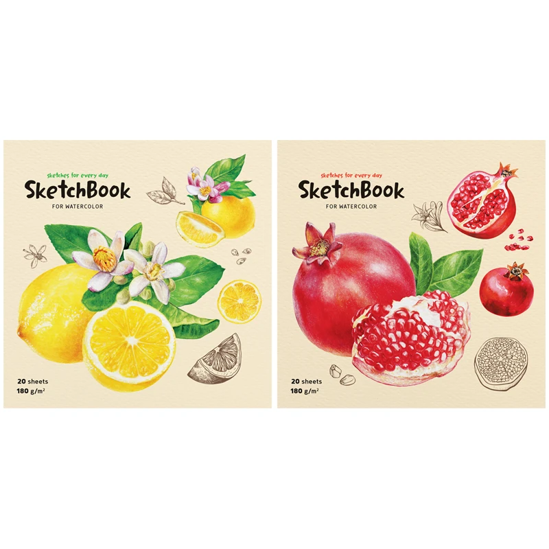 Скетчбук для акварели 20л. 190*190 на склейке ArtSpace "Fruits", Скетчбук для акварели 20л. 190*190 на склейке ArtSpace "Fruits",
