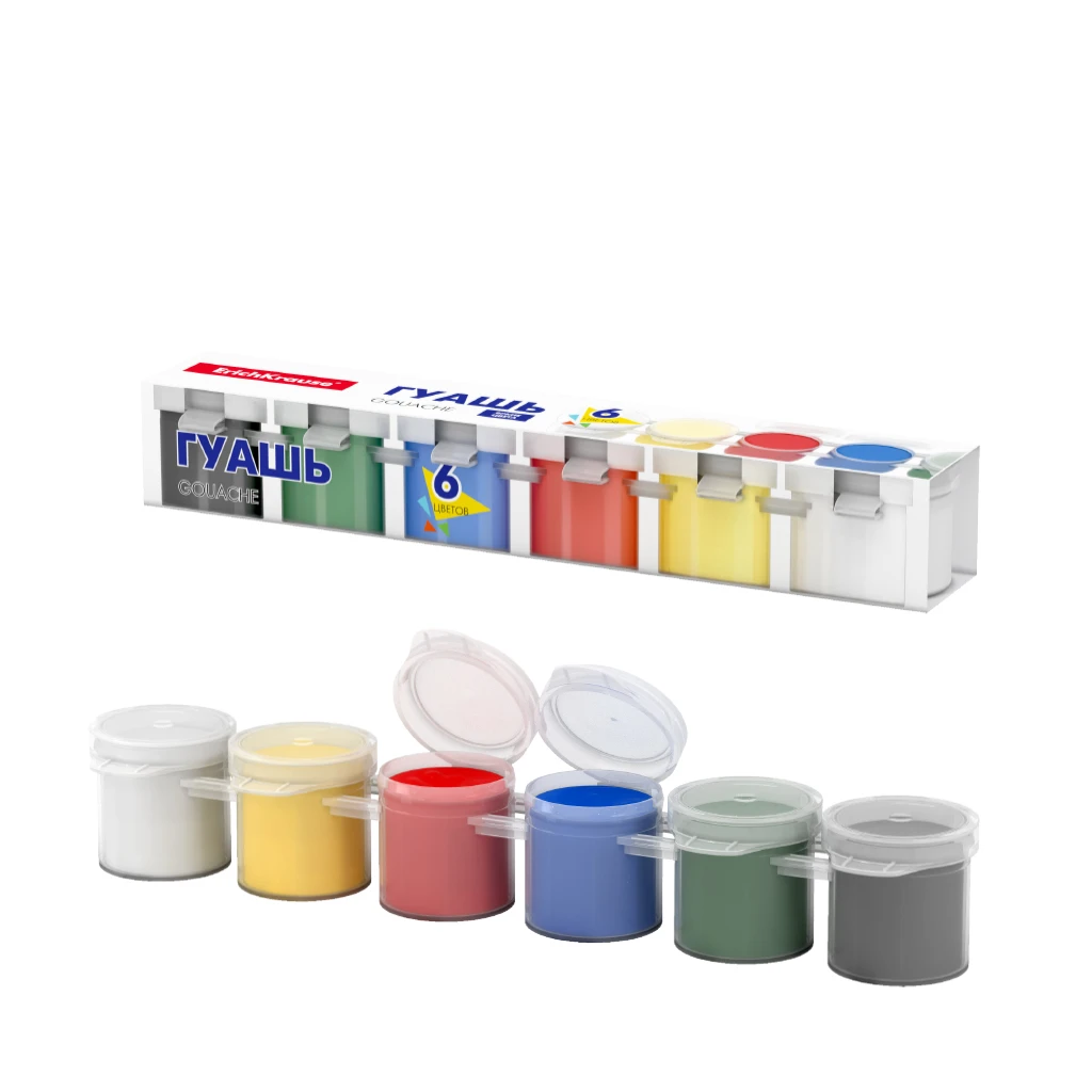 Гуашь ErichKrause® Basic 6 цветов по 15мл в блок-таре, картонный рукав