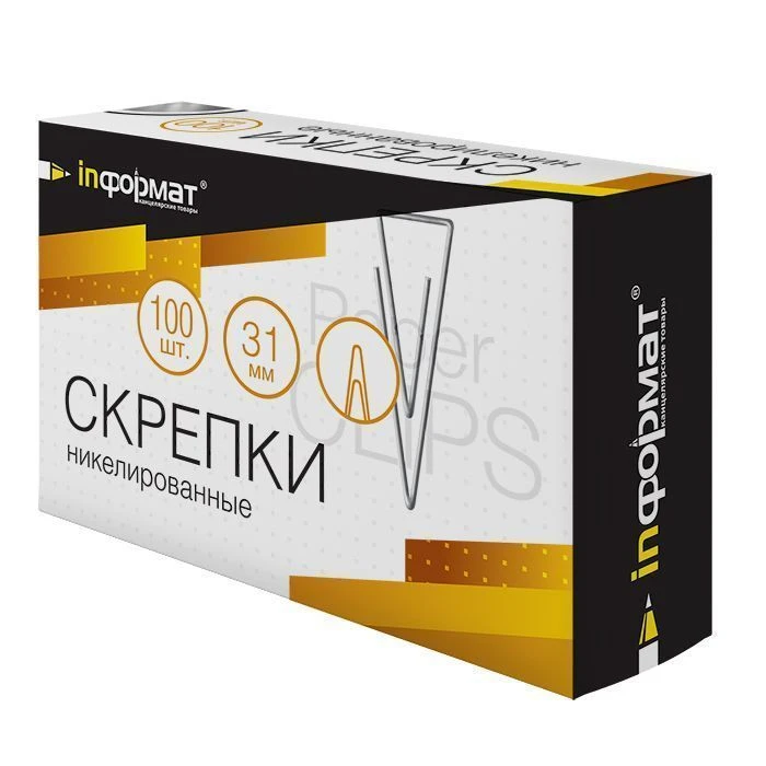 Скрепки inФОРМАТ треуг. серебро никел. 100 шт 31 мм: SNT31-100K штр.: Скрепки inФОРМАТ треуг. серебро никел. 100 шт 31 мм: SNT31-100K штр.: