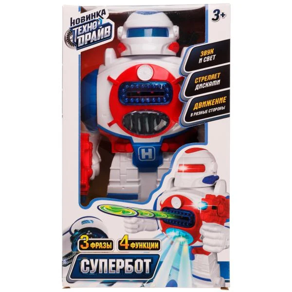 Робот супербот, свет-звук, стреляет, движение кор.20*33,5*13,5см. ТЕХНОДРАЙВ Робот супербот, свет-звук, стреляет, движение кор.20*33,5*13,5см. ТЕХНОДРАЙВ
